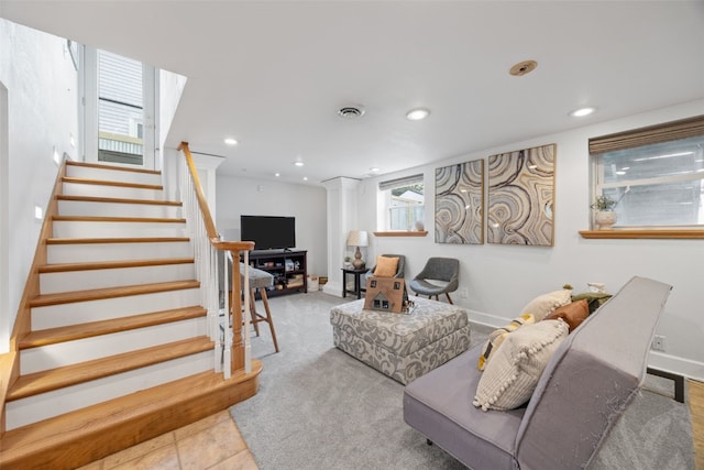 2518 1st Ave NE, Cedar Rapids, IA 52402 - living room featuring stairs and recessed lighting