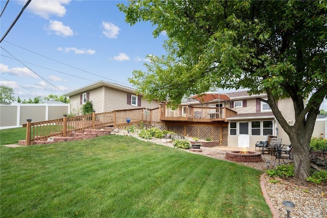 918 29th St NW, Cedar Rapids, IA 52405 - view of yard with an outdoor fire pit and a deck