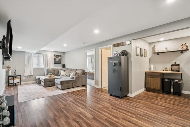 2176 49th St, Marion, IA 52302 - living room featuring wet bar, wood finished floors, and recessed lighting