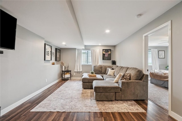 2176 49th St, Marion, IA 52302 - living area with dark wood-style flooring and recessed lighting