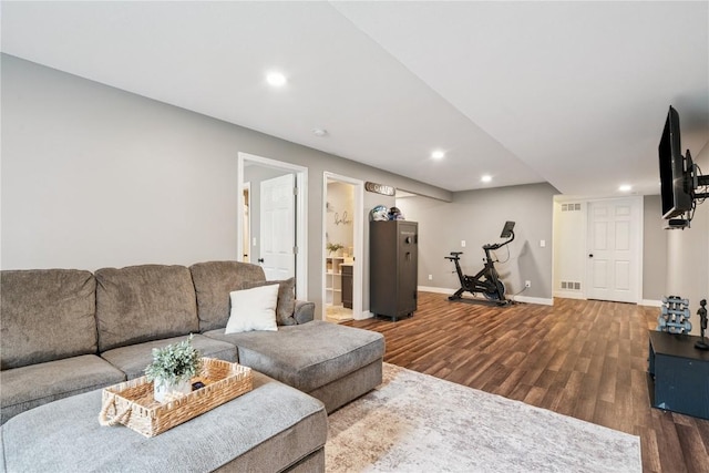 2176 49th St, Marion, IA 52302 - living area featuring dark wood-type flooring and recessed lighting