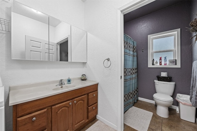 2816 Fruitland Blvd SW, Cedar Rapids, IA 52404 - bathroom with vanity, a textured wall, tile patterned floors, and a shower with shower curtain