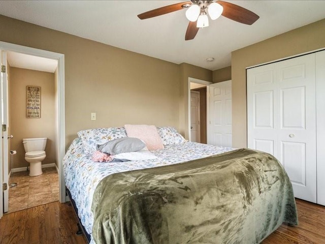 1175 F Ave, Marion, IA 52302 - bedroom featuring a closet, wood finished floors, and a ceiling fan