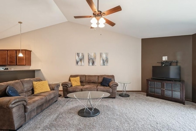 5616 Dostal Dr SW, Cedar Rapids, IA 52404 - carpeted living room with a ceiling fan and lofted ceiling
