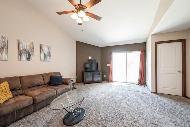5616 Dostal Dr SW, Cedar Rapids, IA 52404 - living room featuring a ceiling fan, light carpet, and lofted ceiling