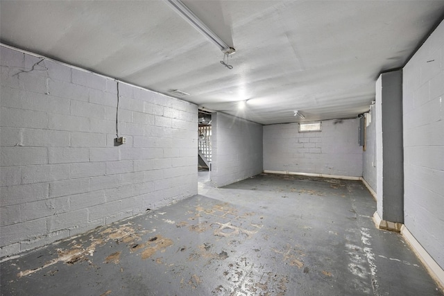 2539 Vernon Ct SE, Cedar Rapids, IA 52403 - unfinished basement featuring stairs and concrete block wall