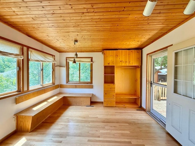 423 S 7th Ave, Iowa City, IA 52245 - unfurnished dining area featuring wooden ceiling and light wood-style floors