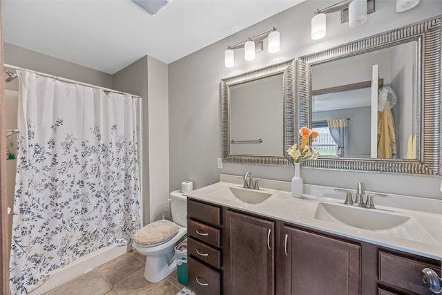 615 34th Ave, Marion, IA 52302 - full bath featuring double vanity, a shower with curtain, and tile patterned floors