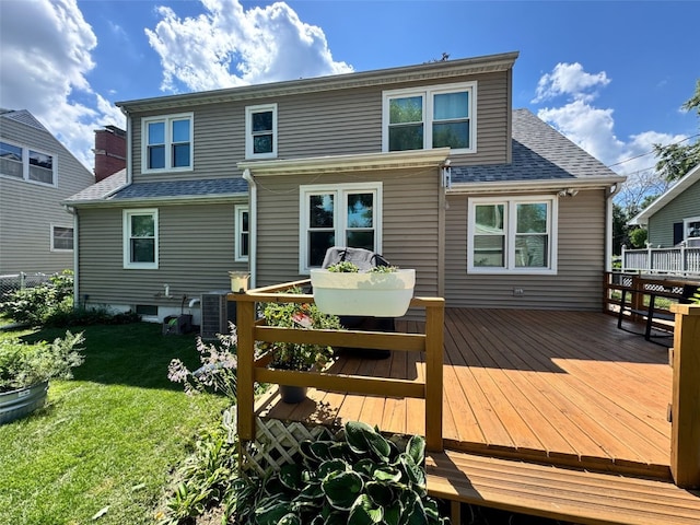 1175 28th St, Marion, IA 52302 - rear view of property featuring a deck, a yard, and roof with shingles