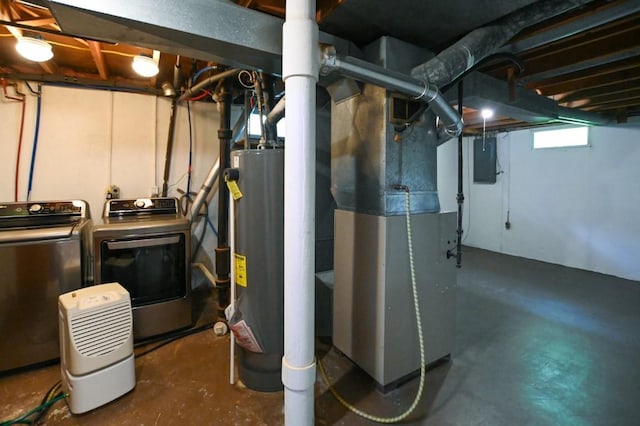 1135 Maplecrest Dr, Marion, IA 52302 - below grade area with water heater, electric panel, separate washer and dryer, and heating unit