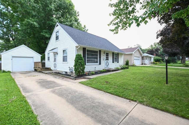 1135 Maplecrest Dr, Marion, IA 52302 - single story home with a garage, an outbuilding, driveway, a front lawn, and a shingled roof