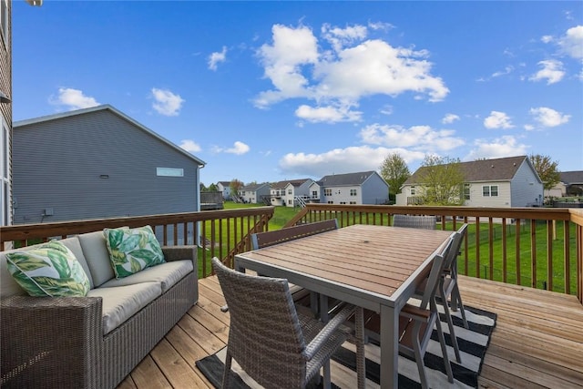 2455 Bridlewood Ct, Marion, IA 52302 - wooden terrace featuring a residential view, an outdoor living space, a yard, and outdoor dining space