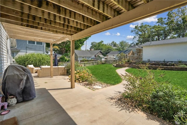 2021 Bever Ave SE, Cedar Rapids, IA 52403 - view of patio / terrace featuring an outdoor living space, a residential view, and area for grilling