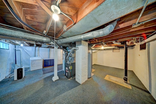 336 20th St NW, Cedar Rapids, IA 52405 - below grade area with washer / dryer, heating unit, and water heater