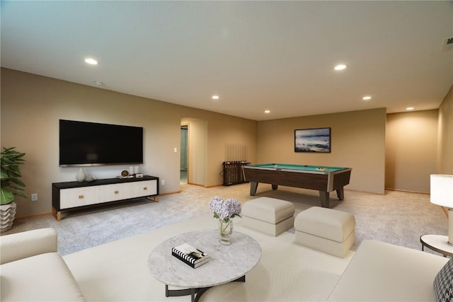 6045 Ridgewood Meadows Ln NE, Cedar Rapids, IA 52411 - game room featuring light carpet, pool table, and recessed lighting