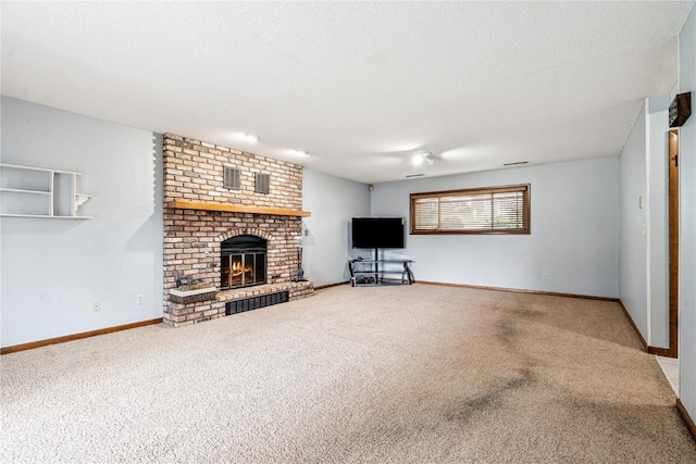 4185 Richland Dr, Cedar Rapids, IA 52405 - unfurnished living room featuring carpet and a brick fireplace