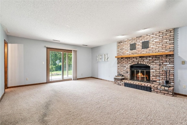 4185 Richland Dr, Cedar Rapids, IA 52405 - unfurnished living room with a brick fireplace, carpet floors, and a textured ceiling