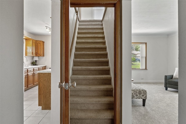 2226 Chandler SW, Cedar Rapids, IA 52404 - stairs featuring carpet floors and tile patterned floors
