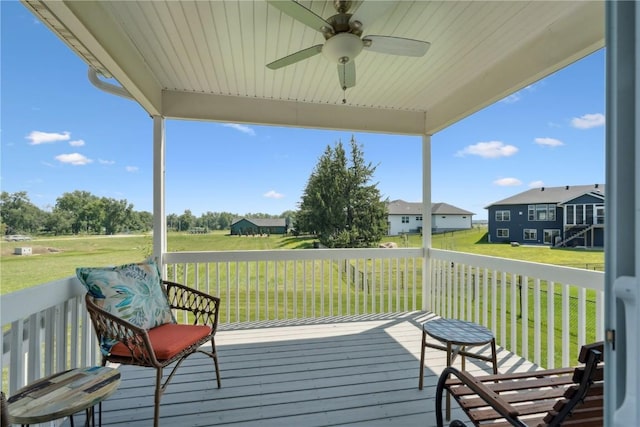 1627 Settlers Dr, Marion, IA 52302 - deck with a ceiling fan and a lawn