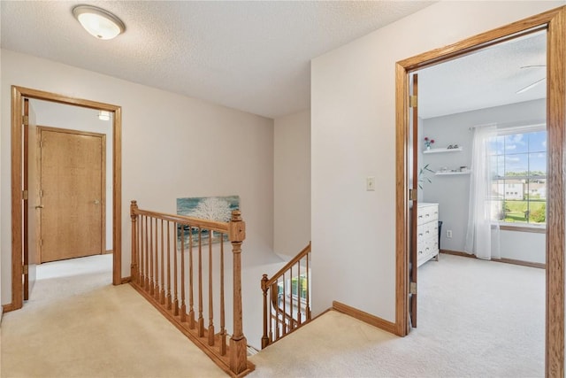 405 Stoney Creek Rd NW, Cedar Rapids, IA 52405 - hall featuring an upstairs landing, carpet flooring, and a textured ceiling