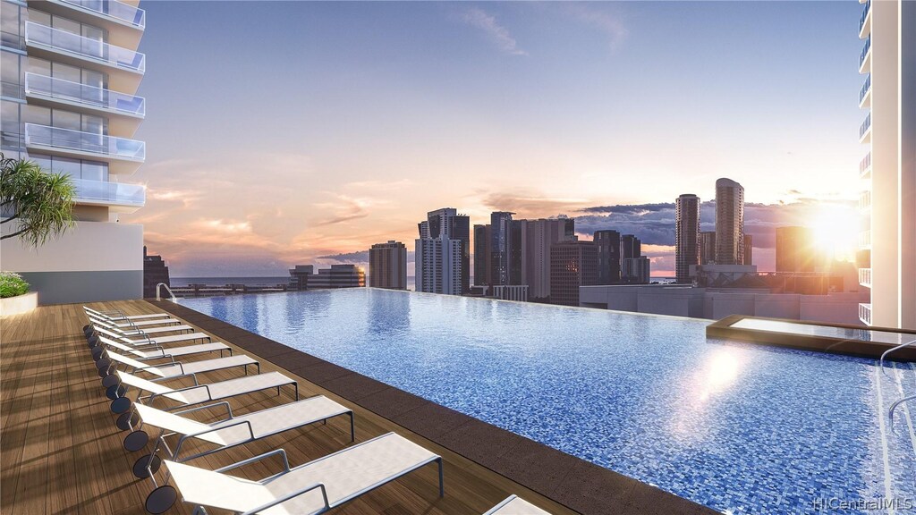 825 Keeaumoku St Unit 801R, Honolulu, HI 96814 - view of pool with a water view and a view of city