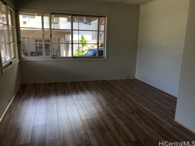 unfurnished room featuring plenty of natural light and dark hardwood / wood-style floors