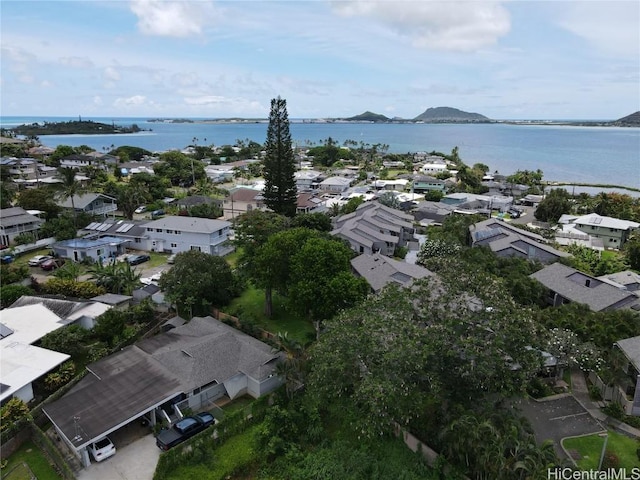 aerial view with a water and mountain view