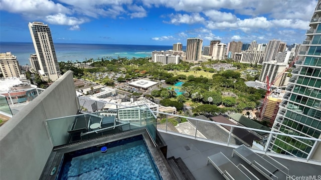 exterior space with a water view