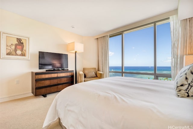 bedroom with light colored carpet