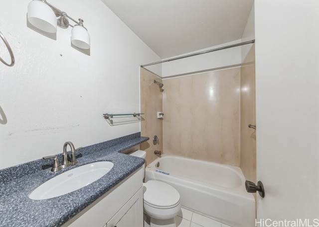 full bathroom with vanity, toilet, tile patterned floors, and shower / washtub combination