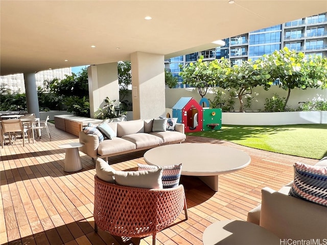 exterior space with an outdoor living space