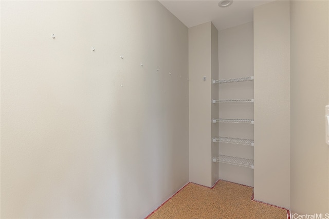 walk in closet featuring light carpet