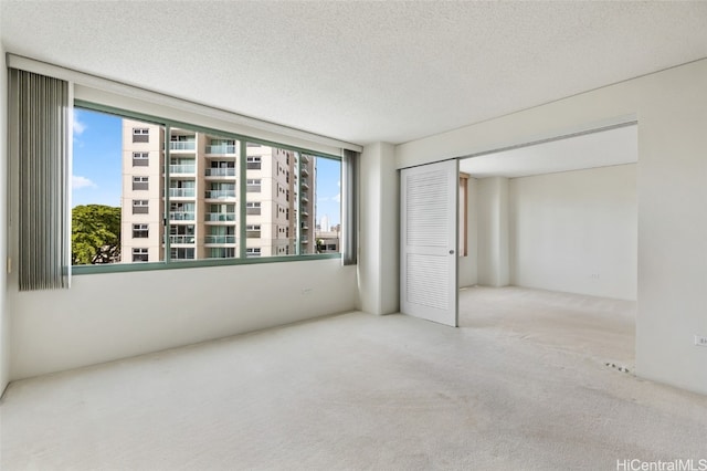 unfurnished bedroom with a closet, a textured ceiling, and light colored carpet