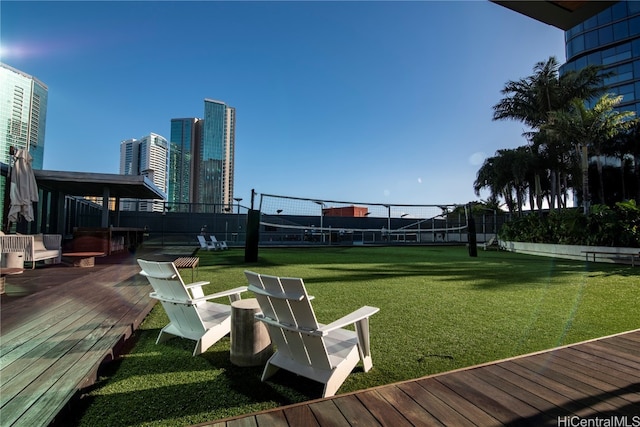 view of yard with a wooden deck