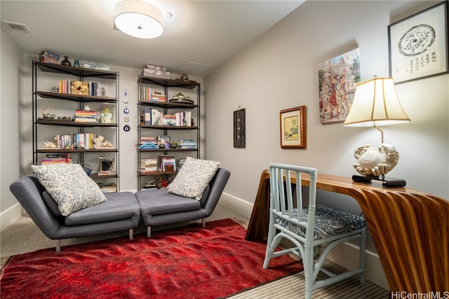 view of carpeted home office