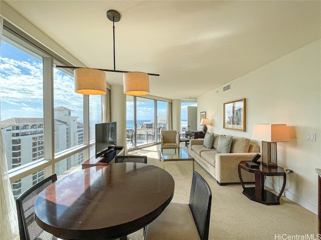 carpeted dining area featuring plenty of natural light