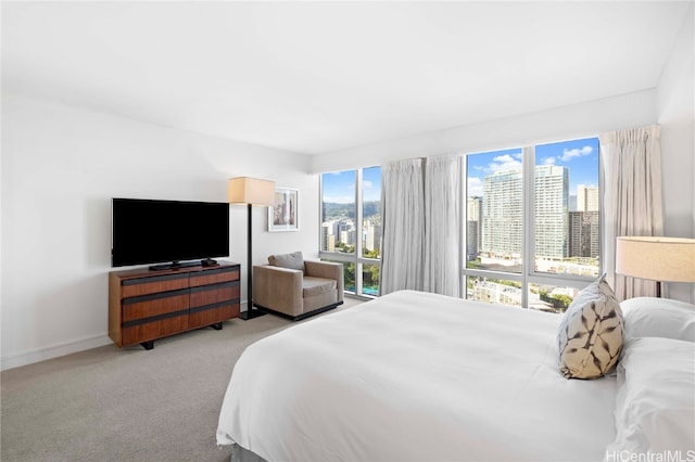 carpeted bedroom featuring multiple windows