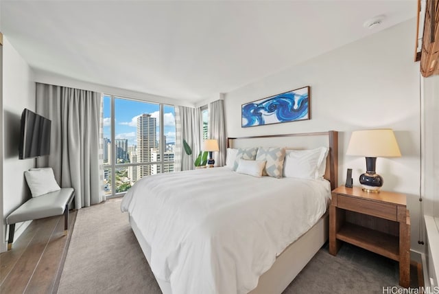 bedroom with dark hardwood / wood-style floors