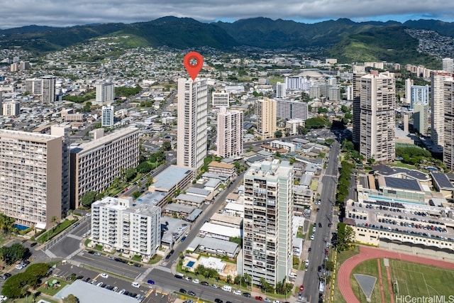 birds eye view of property featuring a mountain view