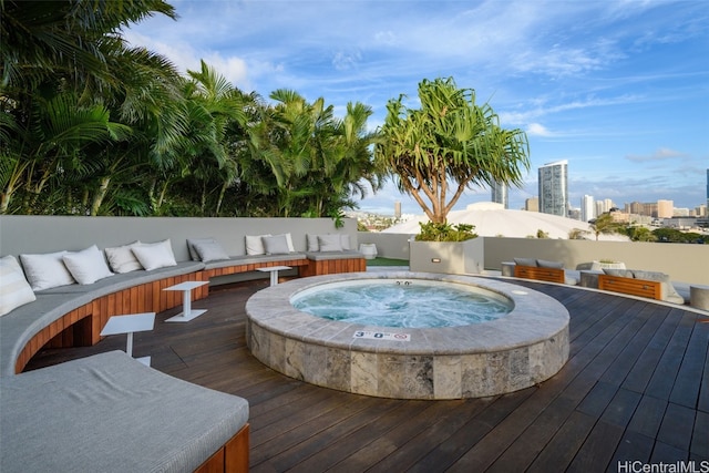 view of swimming pool featuring a wooden deck