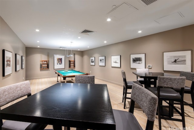 rec room featuring pool table and light hardwood / wood-style floors