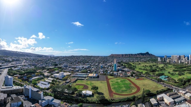 birds eye view of property featuring a mountain view