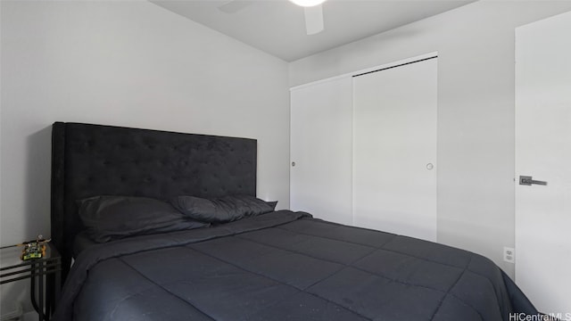 bedroom featuring a closet and ceiling fan