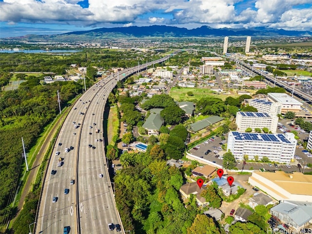 bird's eye view with a mountain view