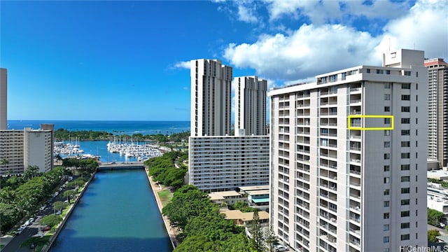 exterior space featuring a water view