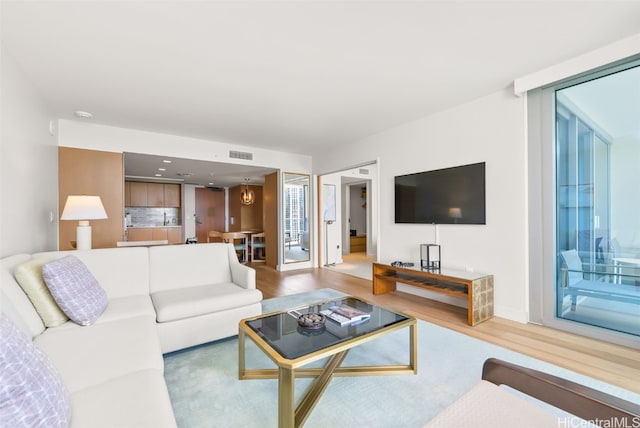 living room with light wood-type flooring