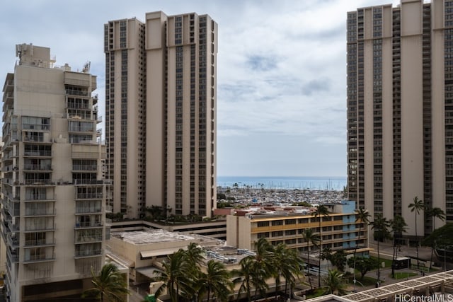 view of building exterior with a water view