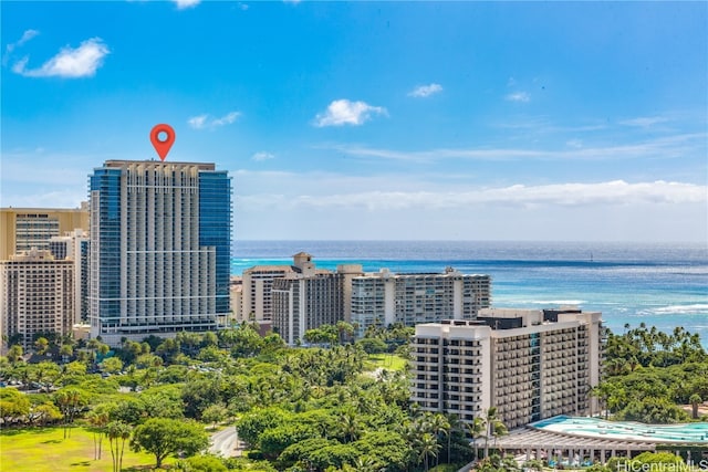 bird's eye view featuring a water view