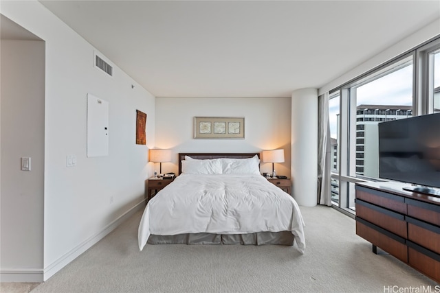 carpeted bedroom with electric panel