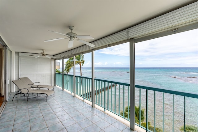 2877 Kalakaua Ave Unit 301, Honolulu, HI 96815 - balcony with a beach view, a water view, and a ceiling fan